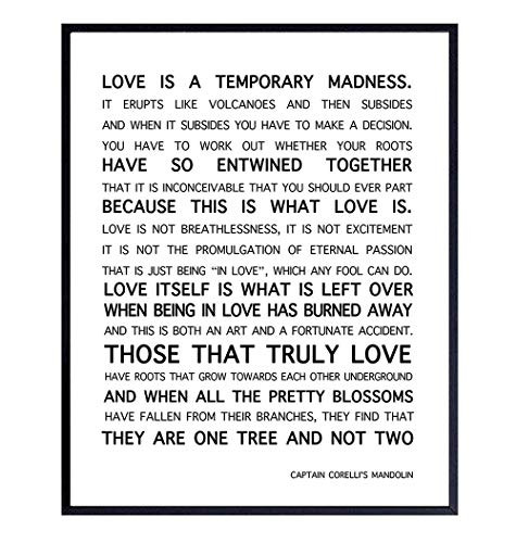 Captain Corelli s Mandolin Love Quote Art Print - Wall Art Poster - Unique Home Decor for Bedroom  Bathroom  Living Room - Gift for Engagement  Anniversary  Wedding or Bridal Shower  8x10 Unframed