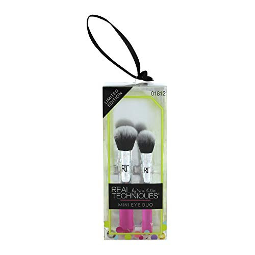 Real Techniques Mini Eye Duo Ornament Brush for Application of Mineral  and  Powder Foundation  Ideal For Holiday Gifts  Pack of 1