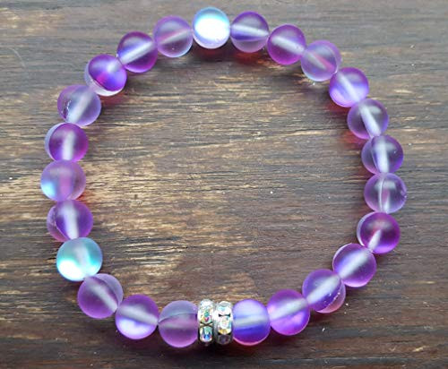 Purple Mermaid Glass Iridescent Stretch Bracelet with Czech Crystal Rhinestone Beads Purple Mermaid Glass Iridescent Stretch Bracelet with Czech Crystal Rhinestone Beads