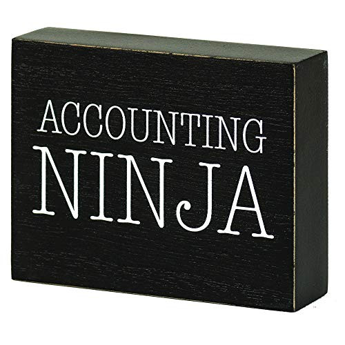 Accounting Ninja Distressed Black 4 x 3 MDF Wood Tabletop Block Plaque