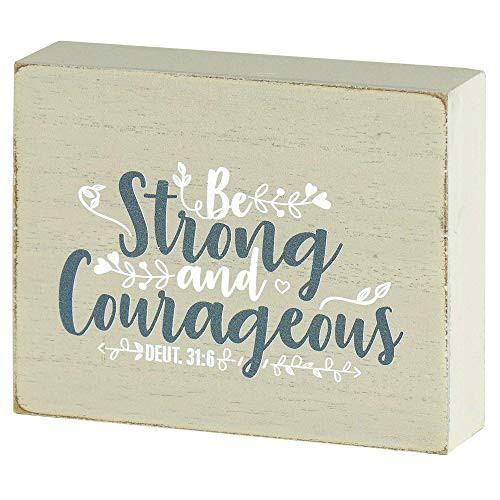 Dicksons Be Strong and Courageous Sage Green 4 x 3 MDF Wood Tabletop Block Plaque