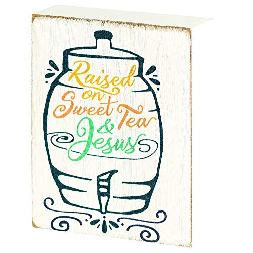 Dicksons Raised On Sweet Tea Classic White 4 x 3 MDF Wood Tabletop Block Plaque