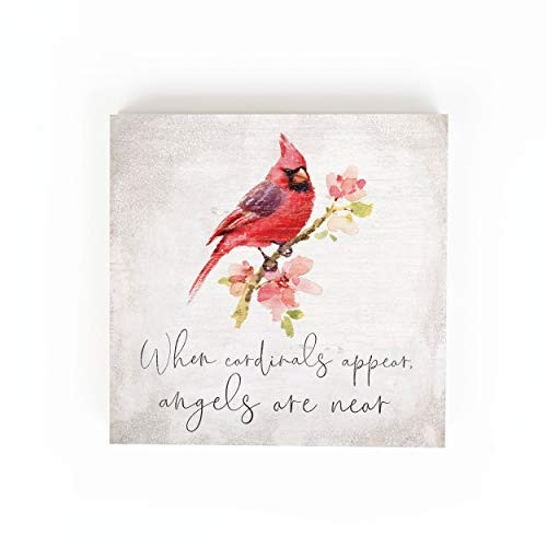 P. Graham Dunn Cardinals Angels are Near Floral Red 5.38 x 5.38 Pine Wood Word Block Plaque