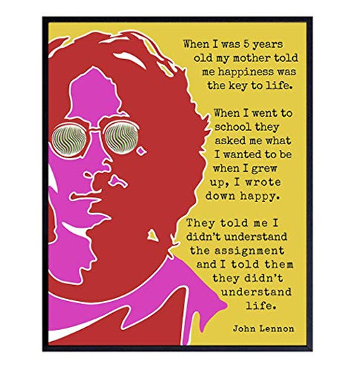 John Lennon Wall Art Print - Inspirational Quote Home Decor  Decoration for Bedroom  Living Room  Office  Apartment - Andy Warhol Style Pop Art - - Unique Funny Gift for Beatles  60s Music Fan - 8x10