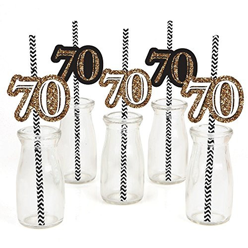 Big Dot of Happiness Adult 70th Birthday - Gold - Paper Straw Decor - Birthday Party Striped Decorative Straws - Set of 24 Big Dot of Happiness Adult 70th Birthday - Gold - Paper Straw Decor - Birthday Party Striped Decorative Straws - Set of 24