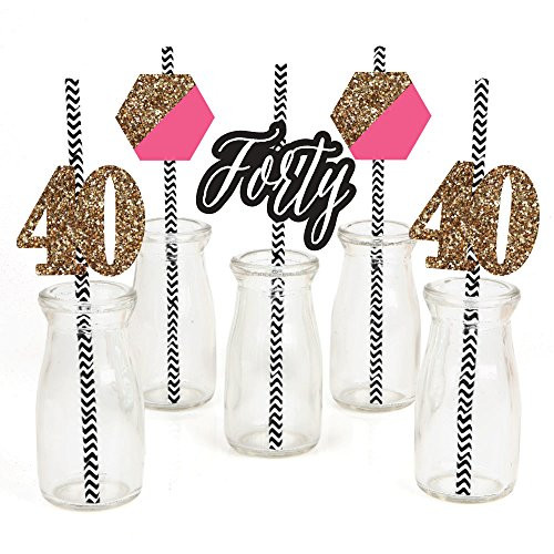 Big Dot of Happiness Chic 40th Birthday - Pink, Black and Gold Paper Straw Decor - Birthday Party Striped Decorative Straws - Set of 24 Big Dot of Happiness Chic 40th Birthday - Pink, Black and Gold Paper Straw Decor - Birthday Party Striped Decorative Straws - Set of 24