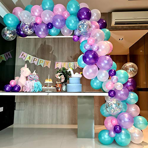 RC and Z Unicorn Balloons Arch  and  Mermaid Balloon Garland Kit - 116 Pearl Purple Pink Mint Green White Latex Balloons with Silver Confetti for Wedding Baby Shower Unicorn Mermaid Birthday Party Decorations