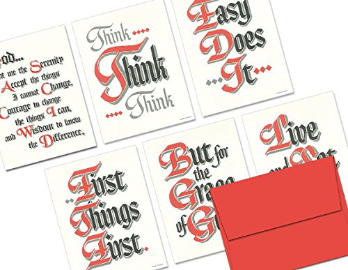 Note Card Cafe All Occasion Greeting Cards with Envelopes   36 Pack   Blank Inside  Glossy Finish   6 Sobriety Slogans Designs   Assorted Set for Greeting Cards  Occasions  Birthdays