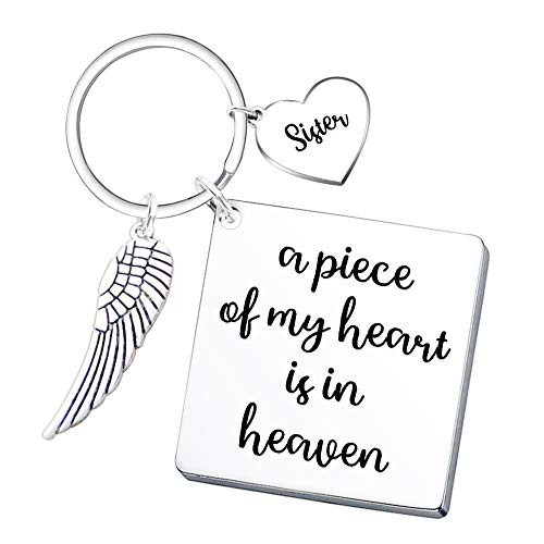 Sister Memorial Keychain Angel Wing- A Piece of My Heart is in Heaven- Remembrance Sympathy Gift