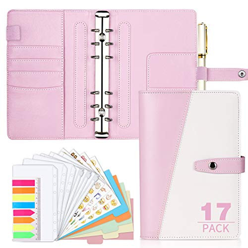 Budget Binder  A6 Binder with Button Buckle  Refillable 6 Ring Leather Binder  Personal Organizer Notebook Binder  Diary Budget Planner Binder for A6 Filler Paper  Pink