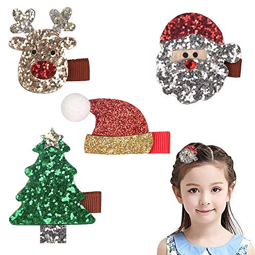 Christmas Hair Clips Alligator Clips Supplies Glitter Santa Snowman Tree Elk Hat Sequins Hairpins Xmas Theme Designs Decoration for Girls Gifts Hair Accessories