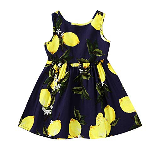 Little Kids Baby Girls Floral Summer Dress Sleeveless Sunflower Ruffle Causal Sundress Navy Blue Lemon 1-2 T Little Kids Baby Girls Floral Summer Dress Sleeveless Sunflower Ruffle Causal Sundress Navy Blue Lemon 1-2 T