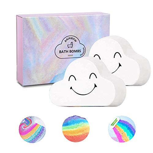 Sagekia Rainbow Bath Bombs  2 Pack   Large Size 6.35oz Organic Bath Bomb Gift Set  Gentle and Kid Safe Bubble Spa to Moisturize Skin  Idea for Her  Girls  Women and Kids
