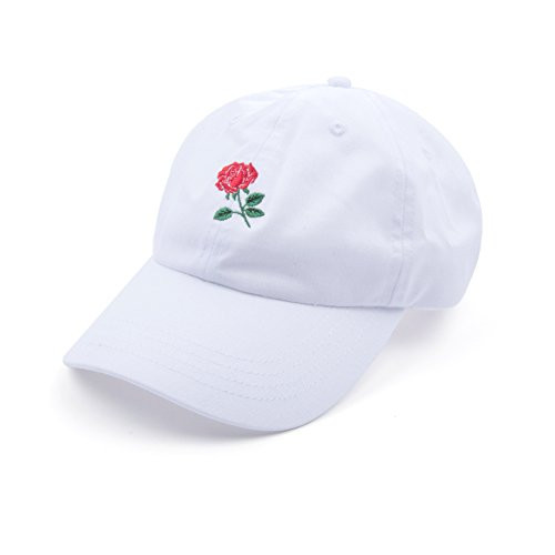 AUNG CROWN Rose Embroidered Dad Hat Women Men Adjustable Cotton Cute Baseball Cap  White
