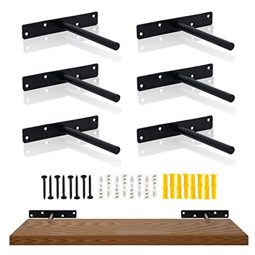 AddGrace 6 Pack Heavy Duty Floating Shelf Bracket Hidden Shelf Brackets Concealed Shelf Support for Floating Wood Shelves  Black  6 inch
