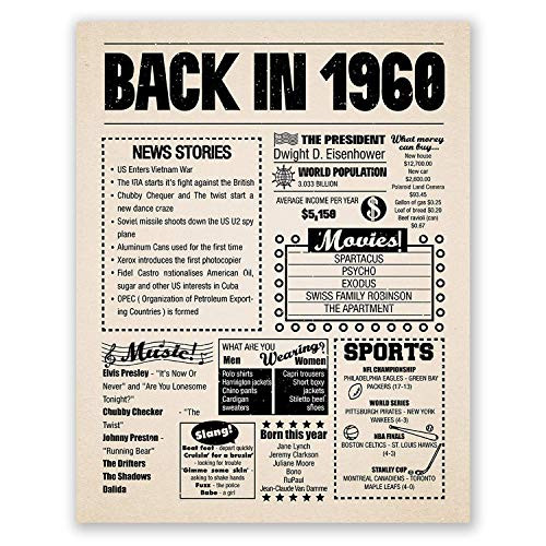 8x10 1960 Birthday Gift    Back in 1960 Newspaper Poster    61st Birthday Gift    61st Party Decoration    61st Birthday Sign    Born in 1960 Print
