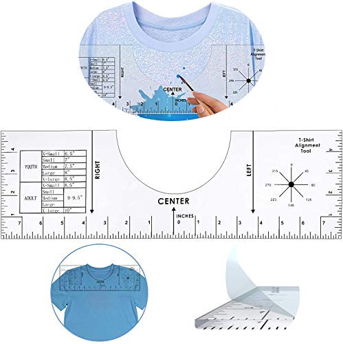 T-Shirt Rulers Guide  T-Shirt Centering Printing Alignment Tool for Applying Heat Vinyl and Sublimation Designs On Shirts with Size Chart Built-in - HTV Alignment Tool