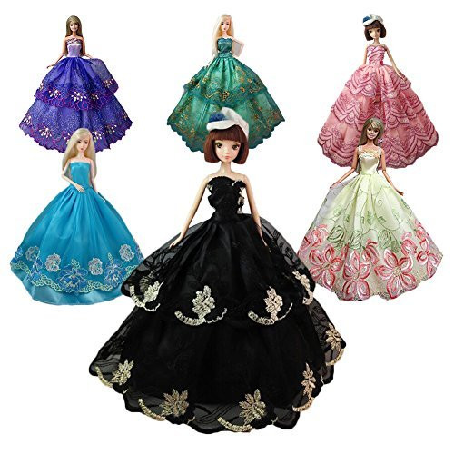 Sakiyr Barbie Clothes, 6 PCS Barbie Dresses - Quality Fashion Wedding Party Gown Outfits for Barbie Doll XMAS-Gift (Barbie Doll Not Included)