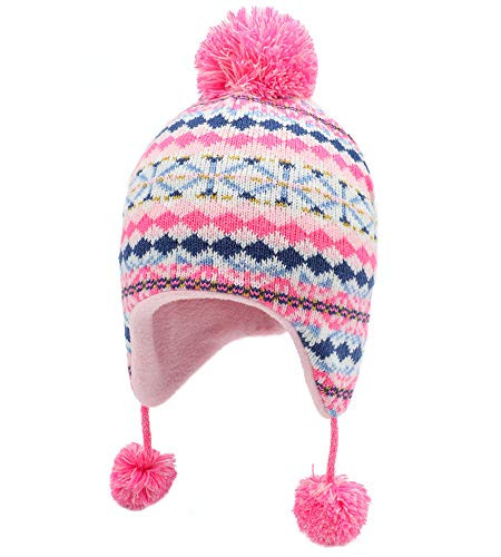 Connectyle Infant Baby Boys Winter Warm Hat with Earflap Beanies Fleece Lined Knit Skull Cap Pink
