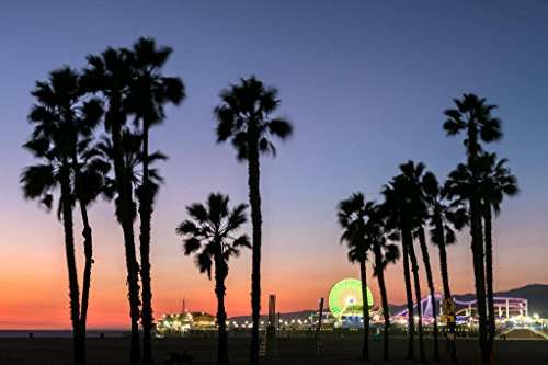 Santa Monica Beach Sunset Santa Monica Pier Ferris Wheel Photo Photograph Cool Wall Decor Art Print Poster 36x24