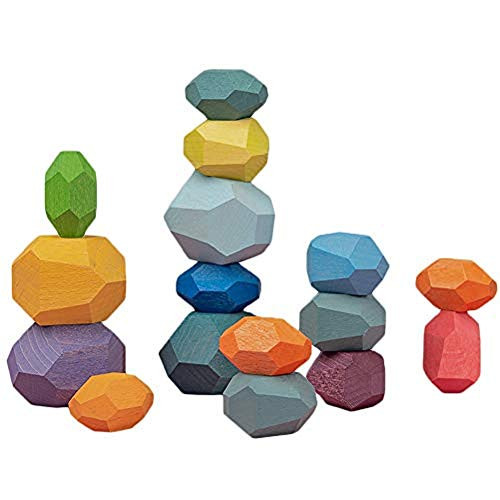 Wooden Balancing Blocks Colored Wooden Stones Stacking Game Rock Blocks Educational Puzzle Toy