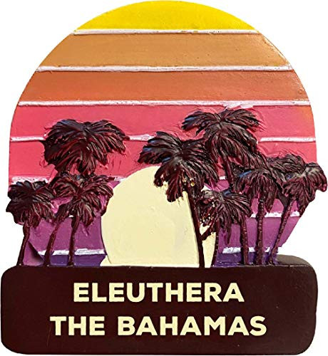 Eleuthera The Bahamas Trendy Souvenir Hand Painted Resin Refrigerator Magnet Sunset and Palm Trees Design 3-Inch Approximately