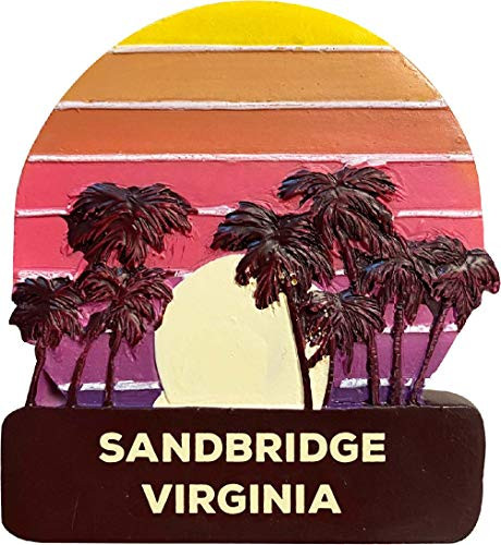 Sandbridge Virginia Trendy Souvenir Hand Painted Resin Refrigerator Magnet Sunset and Palm Trees Design 3-Inch Approximately