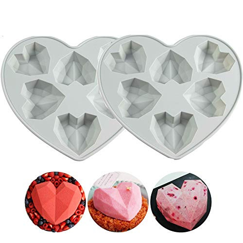 2pcs Heart Chocolate Mould  3D Diamond Heart Shaped Silicone Mold Reusable Non-stick Silicone Mold Tray for Chocolate Cake Jelly Pudding Handmade Soap Mould Candy Making 12 - Cavity