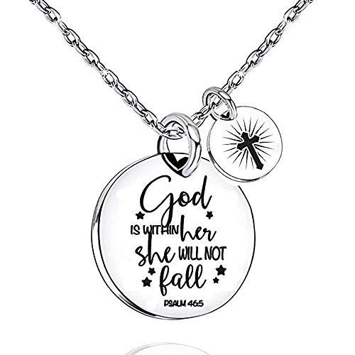 UOIPENGYI Christian Necklace Psalm 46 5 God is Within Her She Will Not Fall Necklace Bible Verse Necklace for Strong Woman