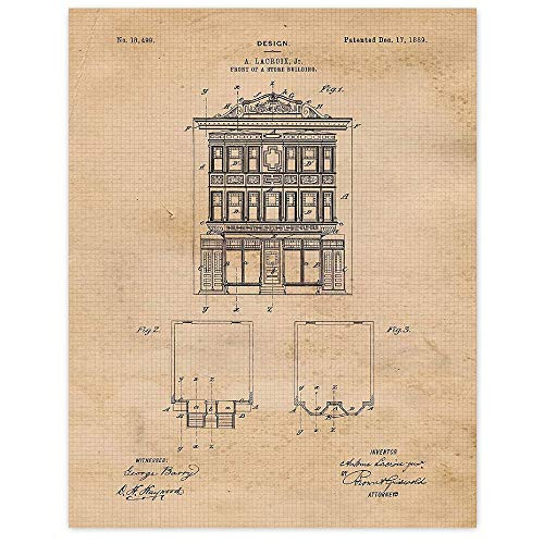Vintage Building Store Front Patent Poster Prints  Set of 1  11x14  Unframed Photo  Wall Art Decor Gifts Under 15 for Home  Office  Studio  College Student  Teacher  Designer  and  Frank LLoyd Wright Fan