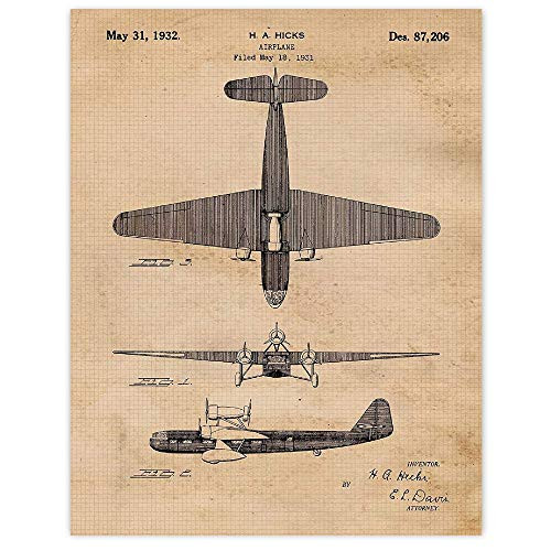 Vintage Airplane Patent Poster Prints Set of 1 11x14 Unframed Photo Wall Art Decor Gifts Under 15 for Home Office Garage Man Cave College Student Teacher Coach US Military and NASA Fan Vintage Airplane Patent Poster Prints Set of 1 11x14 Unframed Photo Wall Art Decor Gifts Under 15 for Home Office Garage Man Cave College Student Teacher Coach US Military and NASA Fan
