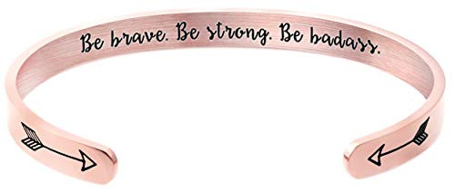 iLuckyCuff Rose Gold Stainless Steel Inspirational Cuffs for Women Girl Encouragement Friendship Graduation Birthday Gifts Be Brave Be Strong Be Badass
