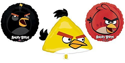 3 Angry Birds Mylar Balloons - Angry Bird Foil Balloon Bouquet