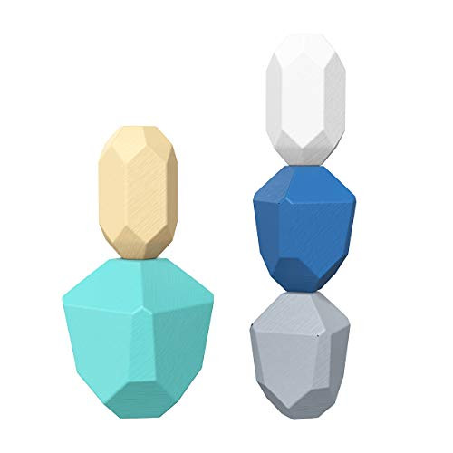 iFCOW Stacking Game Toy  Wooden Stones Stacking Game Toy Set Wood Building Blocks Educational Puzzle Toy for Children