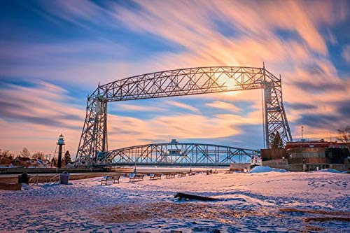 Minnesota - Sunset at Duluth Lift Bridge 9008295  9x12 Art Print  Wall Decor Travel Poster