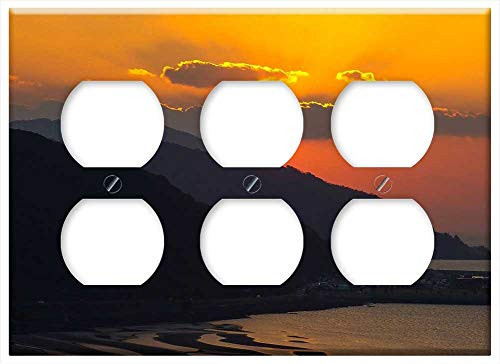 Triple Duplex Outlet Wall Plate Cover - Japan Coast Kumamoto Sunset Sun Tideland