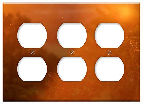 Triple Duplex Outlet Wall Plate Cover - Back Light Mood Sun Summer Silhouette Sunset