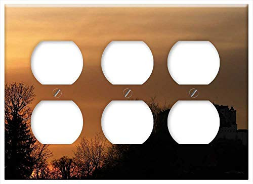 Triple Duplex Outlet Wall Plate Cover - Sunset Dusk Sky Trees