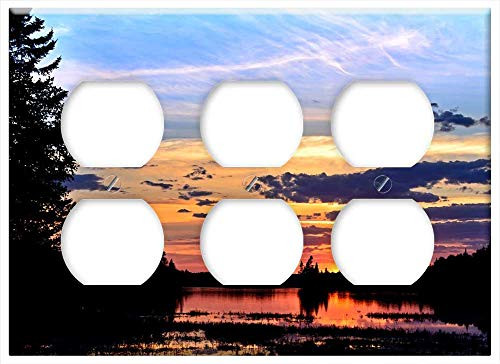 Triple Duplex Outlet Wall Plate Cover - Sunset Colors Lake Nature Trees Clouds Calm Sky