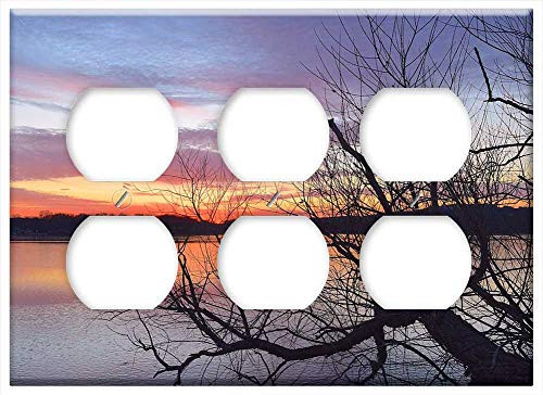 Triple Duplex Outlet Wall Plate Cover - Lake Sunset Ice Clouds Branches Nature Reflection Triple Duplex Outlet Wall Plate Cover - Lake Sunset Ice Clouds Branches Nature Reflection