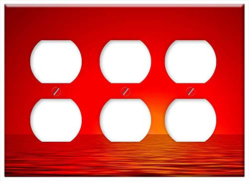 Triple Duplex Outlet Wall Plate Cover - Banner Header Sunset Sunrise Water Afterglow Sun 1