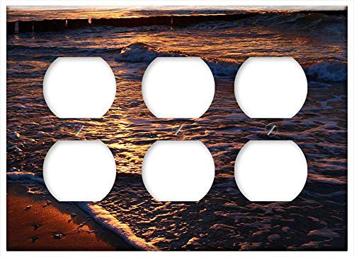 Triple Duplex Outlet Wall Plate Cover - Waters Sunset Ocean Coast Sea Beach