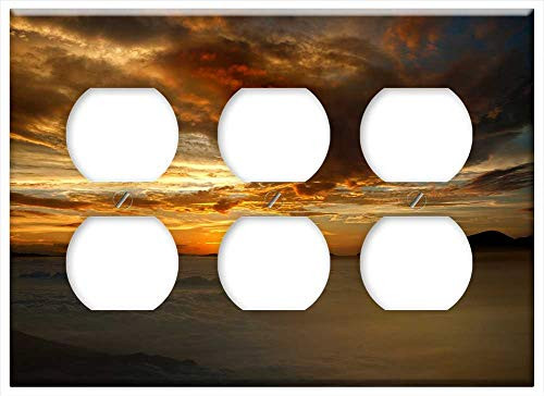 Triple Duplex Outlet Wall Plate Cover - Sunset Dawn Evening Dusk Waters Sun Sky