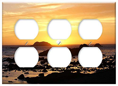 Triple Duplex Outlet Wall Plate Cover - Sunset Ocean Sunset Coastline Sunset Ocean Sea 1
