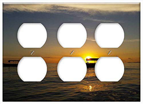 Triple Duplex Outlet Wall Plate Cover - Cambodia Asia Sihanoukville Sea Beach Clouds Sun
