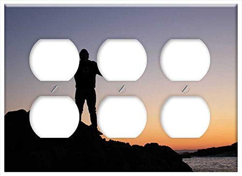 Triple Duplex Outlet Wall Plate Cover - Silhouette Sunset Ocean People Sunrise Sky Person