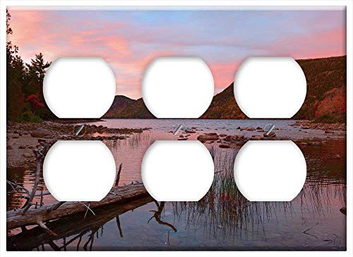 Triple Duplex Outlet Wall Plate Cover - Sunset Lake Sky Branch Reflection Water Clouds Triple Duplex Outlet Wall Plate Cover - Sunset Lake Sky Branch Reflection Water Clouds