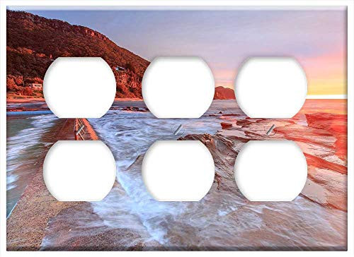 Triple Duplex Outlet Wall Plate Cover - Beach Sand Coast Shore Sunset Mountains Ocean