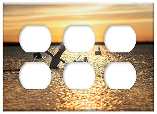 Triple Duplex Outlet Wall Plate Cover - Sunset Swan Waters Lake Nature Sun Dusk Birds