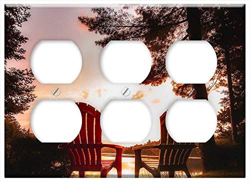 Triple Duplex Outlet Wall Plate Cover - Canada Sunset Sky Clouds Dusk Evening Chairs